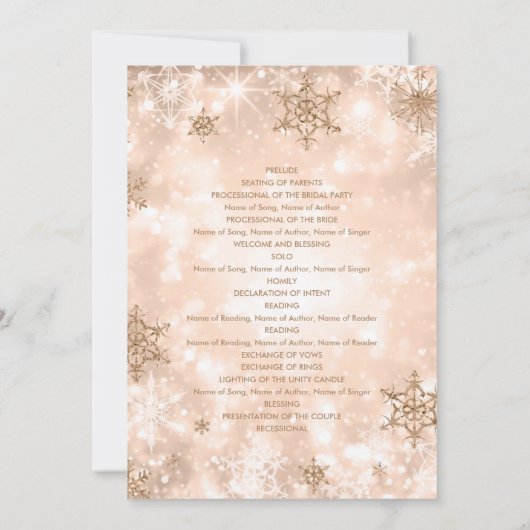Fest Sparkle Rose Gold Winter Wedding Programm (Rückseite)