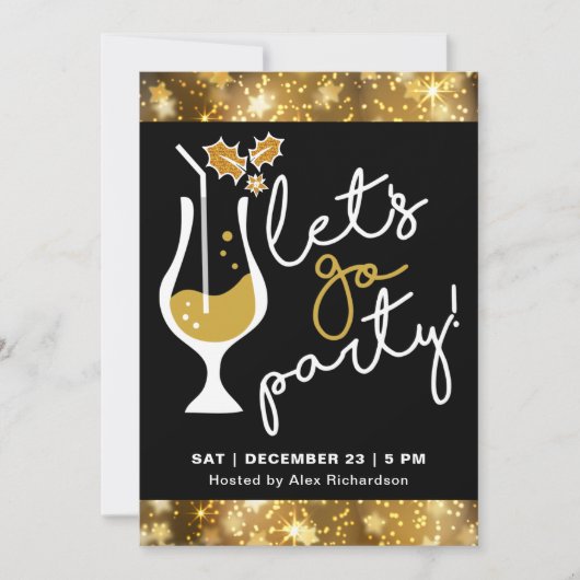 Fest Sparkling Gold Fireworks Weihnachts-Party Einladung (Vorderseite)
