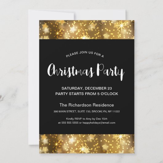 Fest Sparkling Gold Fireworks Weihnachts-Party Einladung (Rückseite)