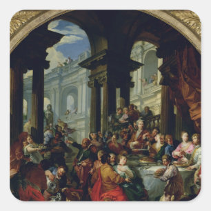Fest unter einem ionischen Portico, c.1720-25 Quadratischer Aufkleber