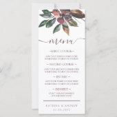 Fest Watercolor Floral Wedding Dinner Menü (Vorderseite)