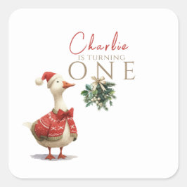 Fest Winter Birthday One Silly Christmas Goose  Quadratischer Aufkleber