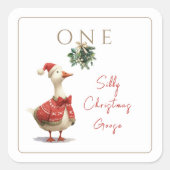 Fest Winter Birthday One Silly Christmas Goose Quadratischer Aufkleber (Vorderseite)