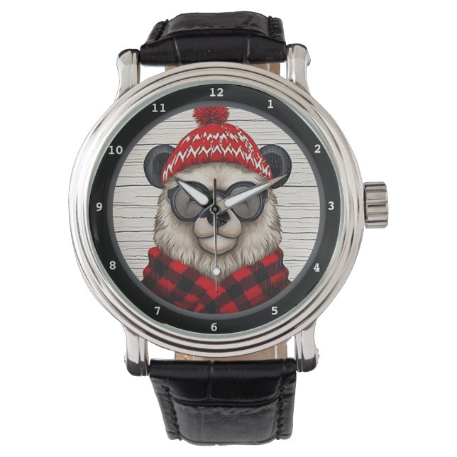 Festbär mit Hut und Schal Armbanduhr (Vorderseite)