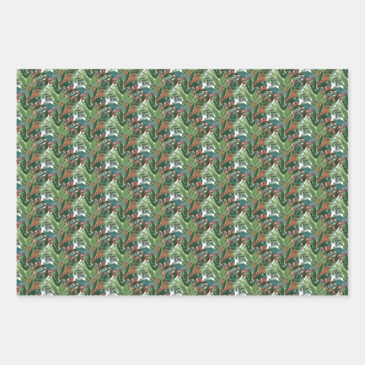 Festbeeren Traditionelle grüne und rote Weihnachts Geschenkpapier Set (Vorderseite)