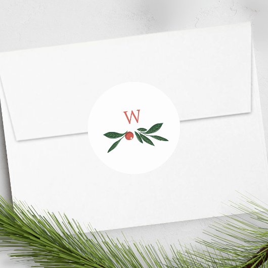 Festbeeren Traditionelle grüne und rote Weihnachts Runder Aufkleber