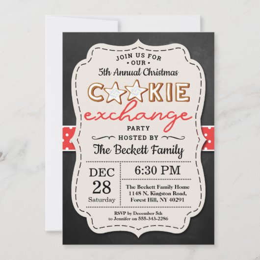 Feste Chalkboard Cookie Exchange Weihnachtsfeierta Einladung (Vorderseite)