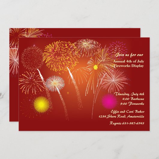 Feste Feuerwerkskörper Einladung (Vorne/Hinten)