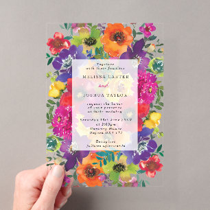 Feste Fiesta Farbige Blumen Sommerhochzeit Acryleinladungen
