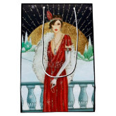 Feste Kunst Deko Retro Weihnachtsfrau Mittlere Geschenktüte (Rückseite)