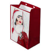 Feste Kunst Deko Retro Weihnachtsfrau Mittlere Geschenktüte (Rückseite Schrägansicht)