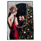 Feste Kunst Deko Retro Weihnachtsfrau Mittlere Geschenktüte (Rückseite)
