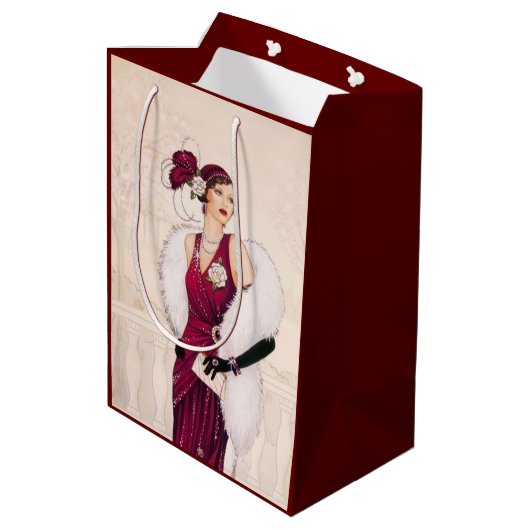 Feste Kunst Deko Retro Weihnachtsfrau Mittlere Geschenktüte (Rückseite Schrägansicht)