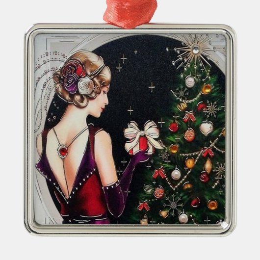 Feste Kunst Deko Retro Weihnachtsfrau Ornament Aus Metall (Vorne)