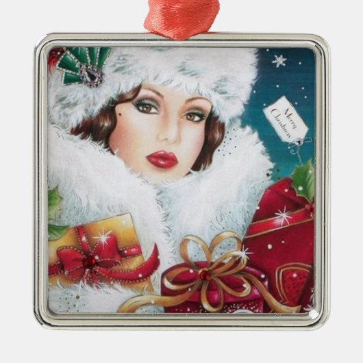 Feste Kunst Deko Retro Weihnachtsfrau Ornament Aus Metall (Vorne)