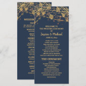 Feste Navy Blau Gold Lichterkette Hochzeitsprogram Programm (Vorne/Hinten)