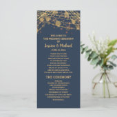 Feste Navy Blau Gold Lichterkette Hochzeitsprogram Programm (Stehend Vorderseite)