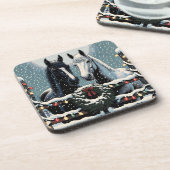 Feste Pferde | Frohe Weihnachten Getränkeuntersetzer (Linke Seite)