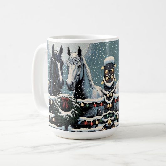 Feste Pferde | Frohe Weihnachten Kaffeetasse (Vorderseite Links)
