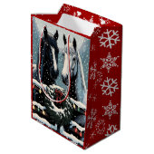 Feste Pferde | Frohe Weihnachten Mittlere Geschenktüte (Rückseite Schrägansicht)