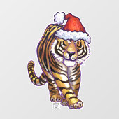 Feste Tiger in einer Weihnachtsmannmütze Fensterkl Fensteraufkleber (Blatt)