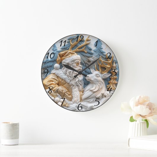 Feste Uhr mit dem Weihnachtsmann und Rentieren (Zuhause)