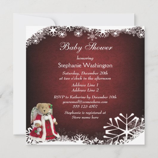 Fester Engel Teddy Bear Weihnachtsdusche Einladung (Rückseite)