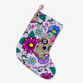 Fester Hintergrund mit Zuckerschädeln, Herz und Fl Kleiner Weihnachtsstrumpf (Vorderansicht (hängend))