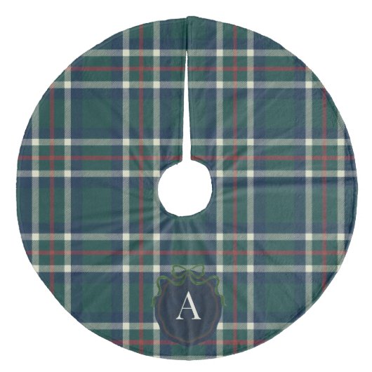 Fester, karierter Monogramm-Weihnachtsbaum-Unterse Fleece Weihnachtsbaumdecke (Vorderseite)