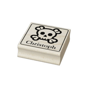 Fester Rahmen u. Ikone - SCHÄDEL u. KNOCHEN + Name Gummistempel