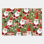 Fester Santa und Streifen Kitsch Geschenkpapier Set (Vorderseite)
