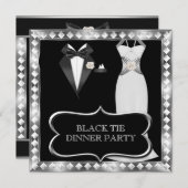 Festes Abendessen Party White Black Krawatte Holly Einladung (Vorne/Hinten)