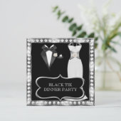 Festes Abendessen Party White Black Krawatte Holly Einladung (Stehend Vorderseite)