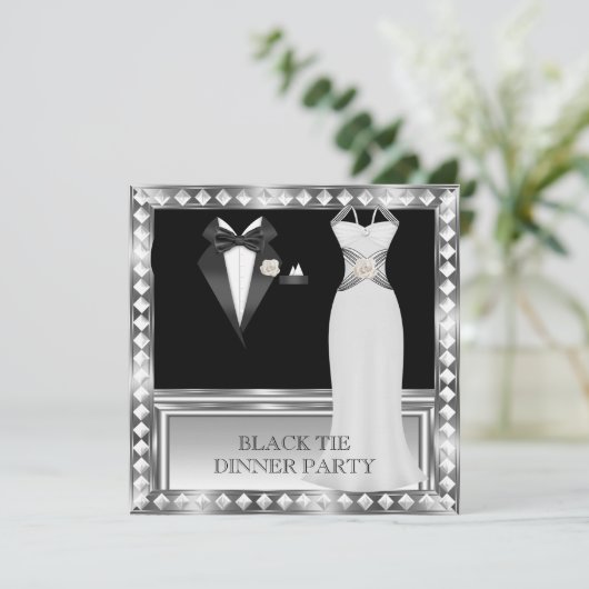 Festes Abendessen Party White Black Krawatte Holly Einladung (Stehend Vorderseite)
