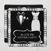 Festes Abendessen Party White Black Krawatte Holly Einladung (Vorne/Hinten)