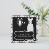 Festes Abendessen Party White Black Krawatte Holly Einladung (Stehend Vorderseite)