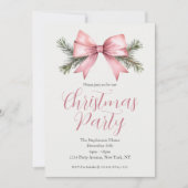 Festes Aquarell Pink Bow Weihnachtsfest Party Einladung (Vorderseite)