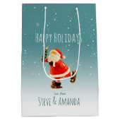 Festes Eis Skaten Santa - Personalisiert Mittlere Geschenktüte (Rückseite)