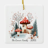 Festes Foto Wasserfarbe Winterwald Pilze Pilze Keramikornament (Vorderseite)