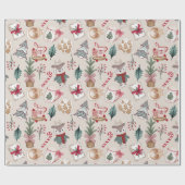 Festes Furry Friends Holiday Wrapping Paper Geschenkpapier (Flach)