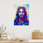 Festes Glas Jesus Christus Portrait Poster (Küche)