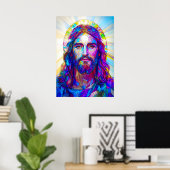 Festes Glas Jesus Christus Portrait Poster (Heimbüro)