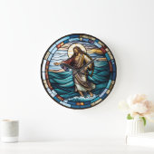 Festes Glas Jesus läuft auf der Wasserdesignuhr Große Wanduhr (Zuhause)