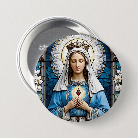 Festes Glas Jungfrau Mary Christlich katholisch Button (Vorne & Hinten)
