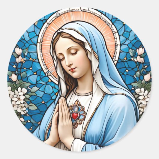 Festes Glas Jungfrau Mary Christlich katholisch Runder Aufkleber (Vorderseite)