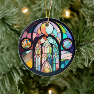 Festes Glas Kathedrale Fenster Weihnachtsfeiertag  Keramik Ornament