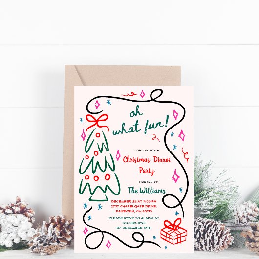 Festes handgezeichnetes Party Whimsisches Weihnach Einladung