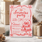 Festes, handgezeichnetes Weihnachtsfest Rot-Rosa-P Einladung