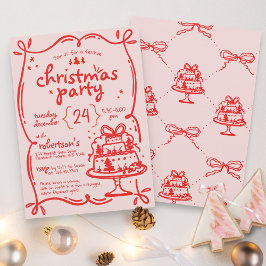 Festes, handgezeichnetes Weihnachtsfest Rot-Rosa-P Einladung