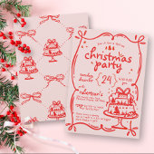 Festes, handgezeichnetes Weihnachtsfest Rot-Rosa-P Einladung